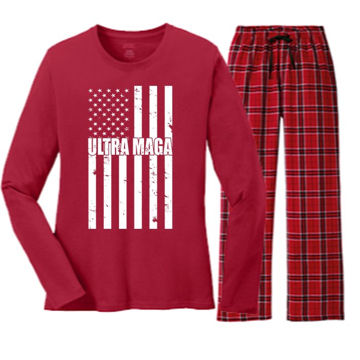 Ultra Maga American Flag Women's Long Sleeve Flannel Pajama Set 