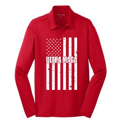 Ultra Maga American Flag Silk Touch Performance Long Sleeve Polo