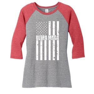 Ultra Maga American Flag Women's Tri-Blend 3/4-Sleeve Raglan Shirt