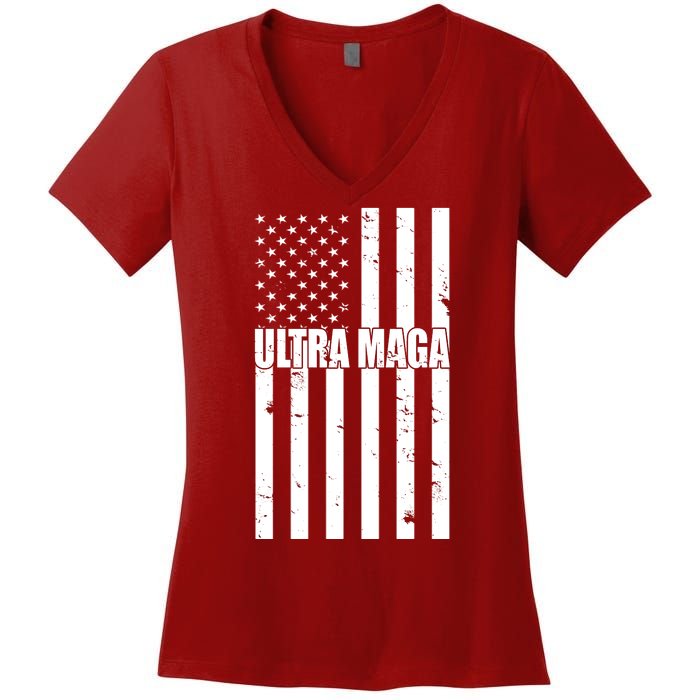 Ultra Maga American Flag Women's V-Neck T-Shirt