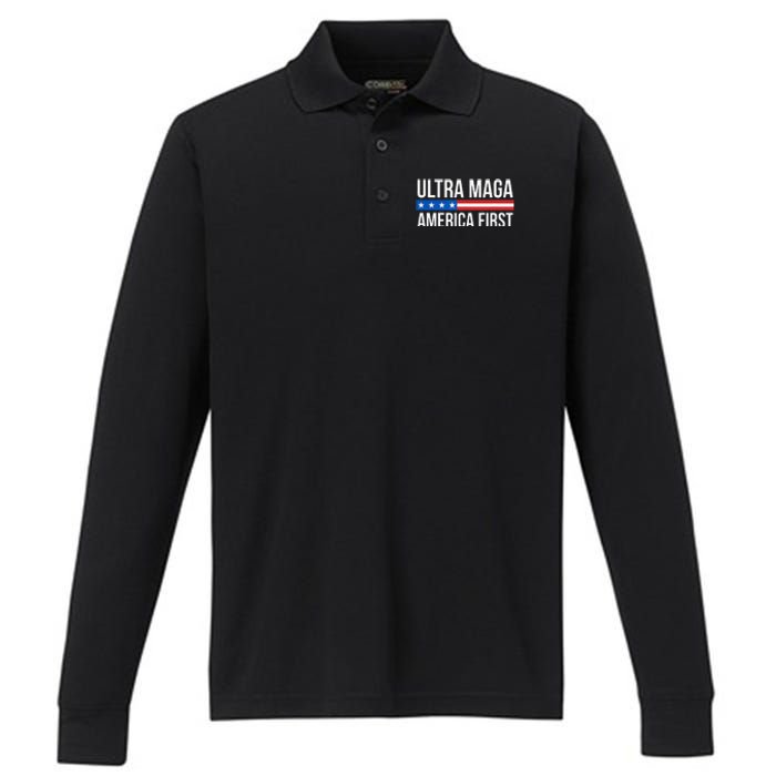 Ultra Maga America First Performance Long Sleeve Polo