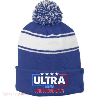 Ultra Maga And Proud Of It Stripe Pom Pom Beanie