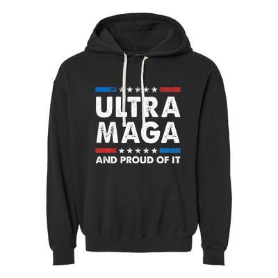 Ultra Maga And Proud Of It Anti Biden Us Flag Pro Trump Garment-Dyed Fleece Hoodie