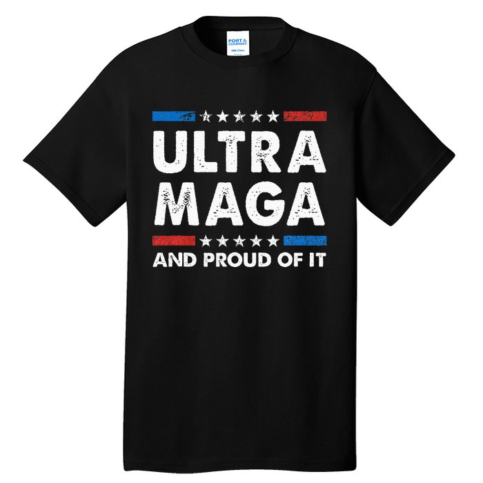 Ultra Maga And Proud Of It Anti Biden Us Flag Pro Trump Tall T-Shirt