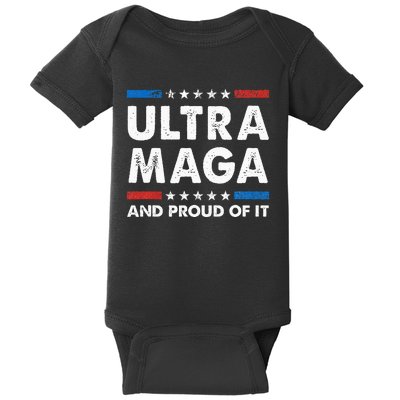 Ultra Maga And Proud Of It Anti Biden Us Flag Pro Trump Baby Bodysuit