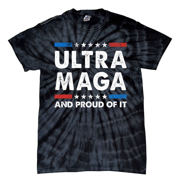 Ultra Maga And Proud Of It Anti Biden Us Flag Pro Trump Tie-Dye T-Shirt