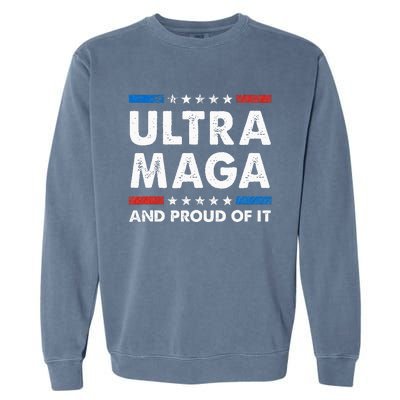 Ultra Maga And Proud Of It Anti Biden Us Flag Pro Trump Garment-Dyed Sweatshirt