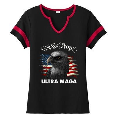 Ultra MAGA American Flag We The People Eagle Ladies Halftime Notch Neck Tee