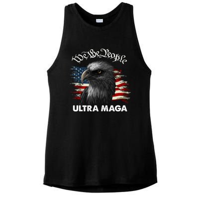 Ultra MAGA American Flag We The People Eagle Ladies PosiCharge Tri-Blend Wicking Tank