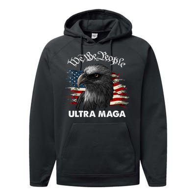 Ultra MAGA American Flag We The People Eagle Performance Fleece Hoodie