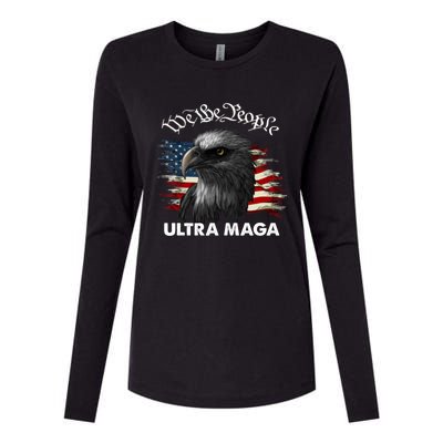 Ultra MAGA American Flag We The People Eagle Womens Cotton Relaxed Long Sleeve T-Shirt