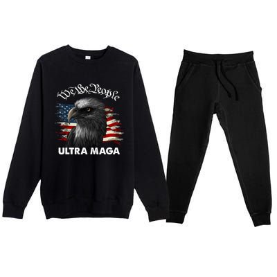 Ultra MAGA American Flag We The People Eagle Premium Crewneck Sweatsuit Set