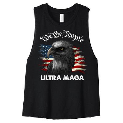 Ultra MAGA American Flag We The People Eagle Women's Racerback Cropped Tank