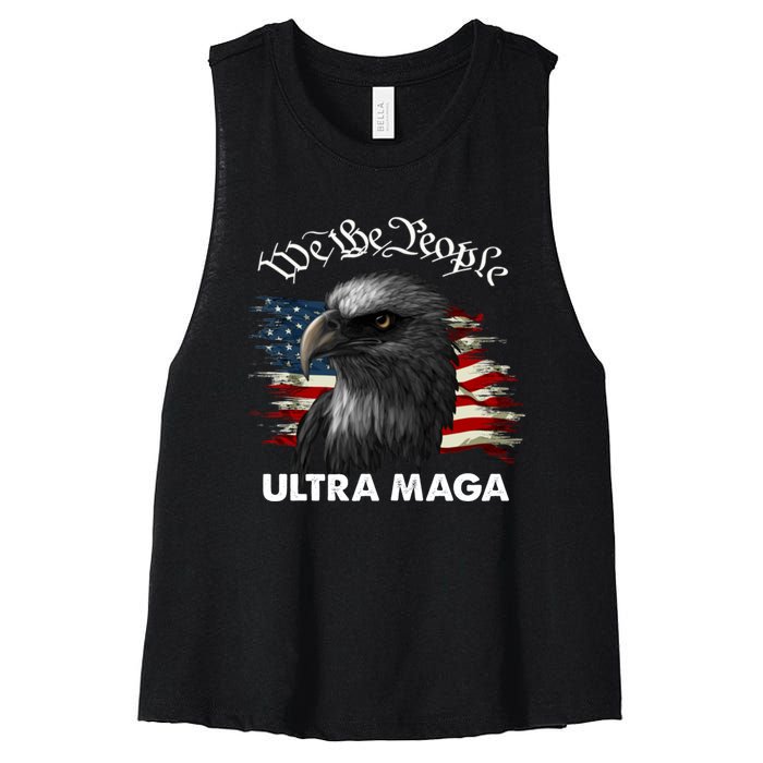 Ultra MAGA American Flag We The People Eagle Women's Racerback Cropped Tank