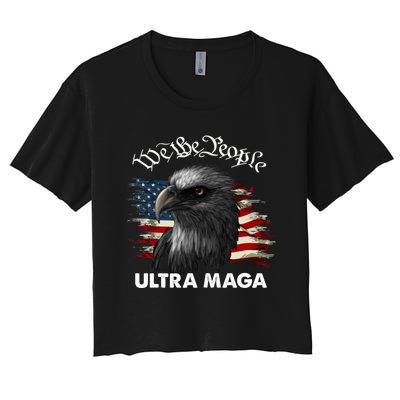 Ultra MAGA American Flag We The People Eagle Women's Crop Top Tee