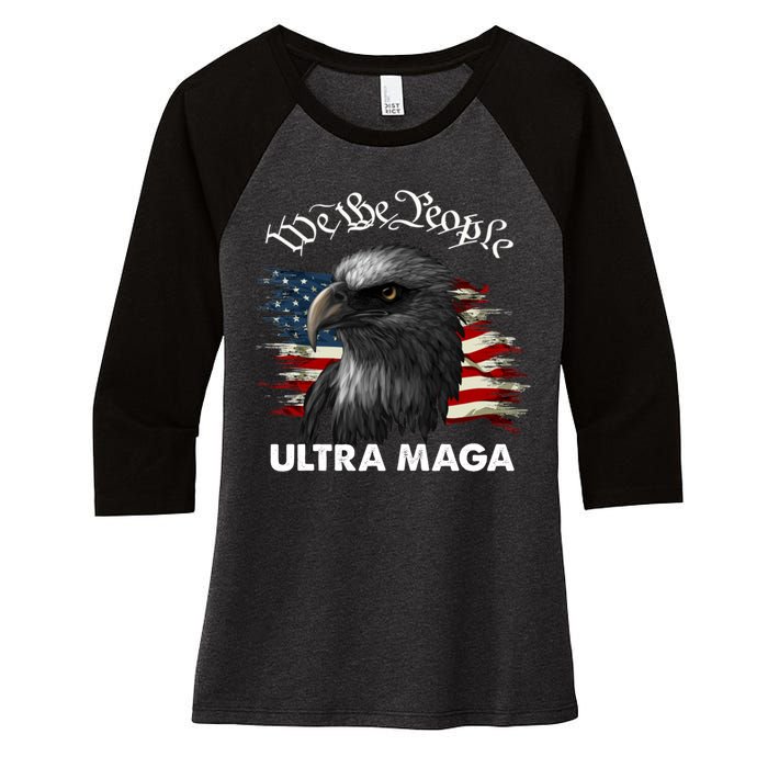 Ultra MAGA American Flag We The People Eagle Women's Tri-Blend 3/4-Sleeve Raglan Shirt