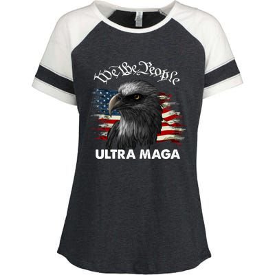 Ultra MAGA American Flag We The People Eagle Enza Ladies Jersey Colorblock Tee