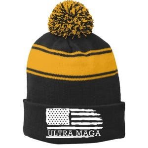 Ultra Maga American Flag Graphic Stripe Pom Pom Beanie