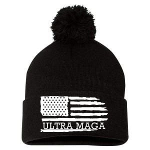 Ultra Maga American Flag Graphic Pom Pom 12in Knit Beanie