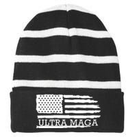 Ultra Maga American Flag Graphic Striped Beanie with Solid Band