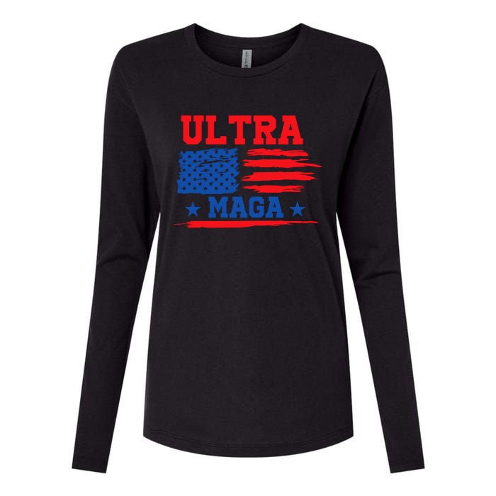 Ultra Maga American Flag Graphic Womens Cotton Relaxed Long Sleeve T-Shirt