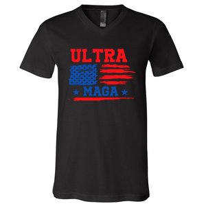 Ultra Maga American Flag Graphic V-Neck T-Shirt