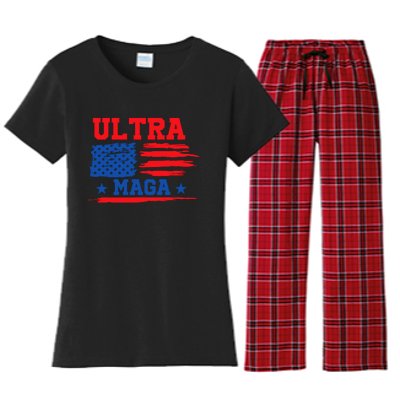 Ultra Maga American Flag Graphic Women's Flannel Pajama Set