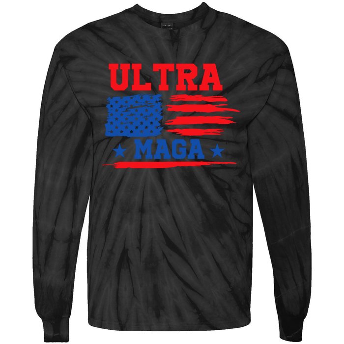 Ultra Maga American Flag Graphic Tie-Dye Long Sleeve Shirt