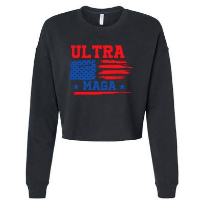 Ultra Maga American Flag Graphic Cropped Pullover Crew