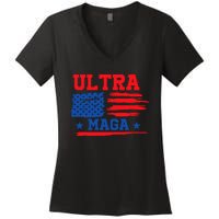 Ultra Maga American Flag Graphic Women's V-Neck T-Shirt