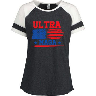 Ultra Maga American Flag Graphic Enza Ladies Jersey Colorblock Tee