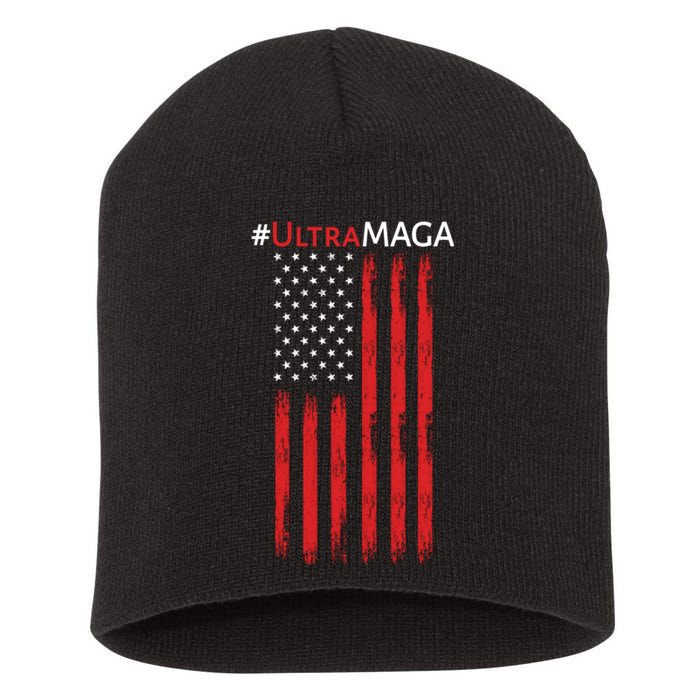 Ultra MAGA American Flag Ultra Maga Usa Flag Short Acrylic Beanie