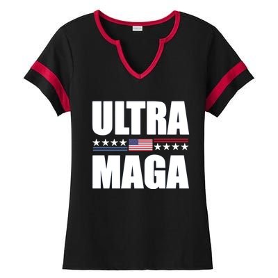 Ultra Maga American Flag Ladies Halftime Notch Neck Tee