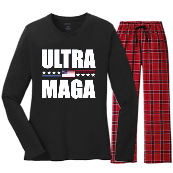 Ultra Maga American Flag Women's Long Sleeve Flannel Pajama Set 