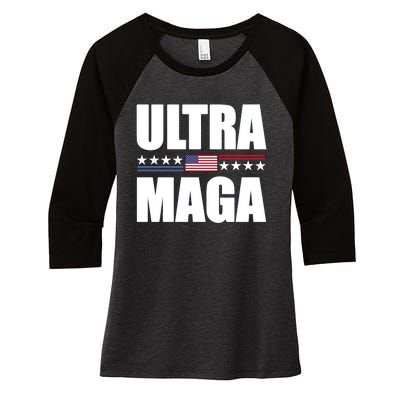 Ultra Maga American Flag Women's Tri-Blend 3/4-Sleeve Raglan Shirt