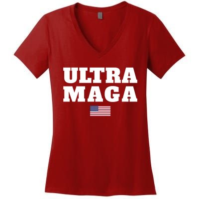 Ultra MAGA American Flag Women's V-Neck T-Shirt