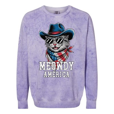 Usa Meowdy America Cat 4th Of July Funny Patriotic Colorblast Crewneck Sweatshirt