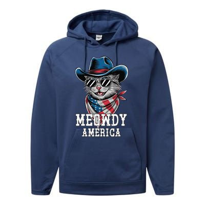 Usa Meowdy America Cat 4th Of July Funny Patriotic Performance Fleece Hoodie