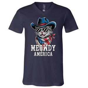 Usa Meowdy America Cat 4th Of July Funny Patriotic V-Neck T-Shirt