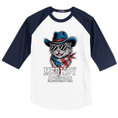 Usa Meowdy America Cat 4th Of July Funny Patriotic Baseball Sleeve Shirt