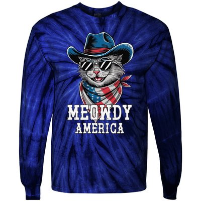 Usa Meowdy America Cat 4th Of July Funny Patriotic Tie-Dye Long Sleeve Shirt