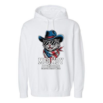 Usa Meowdy America Cat 4th Of July Funny Patriotic Garment-Dyed Fleece Hoodie