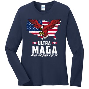 Ultra Maga And Proud Of It USA Eagle Ladies Long Sleeve Shirt