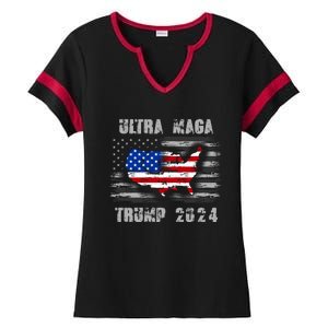 Ultra MAGA Betsy USA Flag Trump 2024 Anti Biden Ladies Halftime Notch Neck Tee