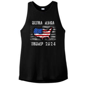 Ultra MAGA Betsy USA Flag Trump 2024 Anti Biden Ladies PosiCharge Tri-Blend Wicking Tank