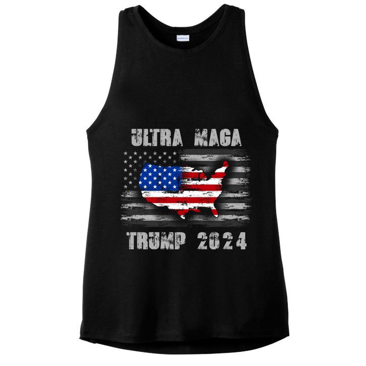 Ultra MAGA Betsy USA Flag Trump 2024 Anti Biden Ladies PosiCharge Tri-Blend Wicking Tank