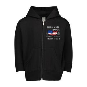 Ultra MAGA Betsy USA Flag Trump 2024 Anti Biden Toddler Zip Fleece Hoodie