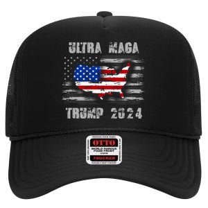 Ultra MAGA Betsy USA Flag Trump 2024 Anti Biden High Crown Mesh Back Trucker Hat