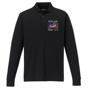 Ultra MAGA Betsy USA Flag Trump 2024 Anti Biden Performance Long Sleeve Polo