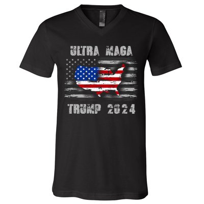 Ultra MAGA Betsy USA Flag Trump 2024 Anti Biden V-Neck T-Shirt